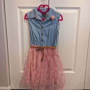 Denim and Pink Floral Kids Dress